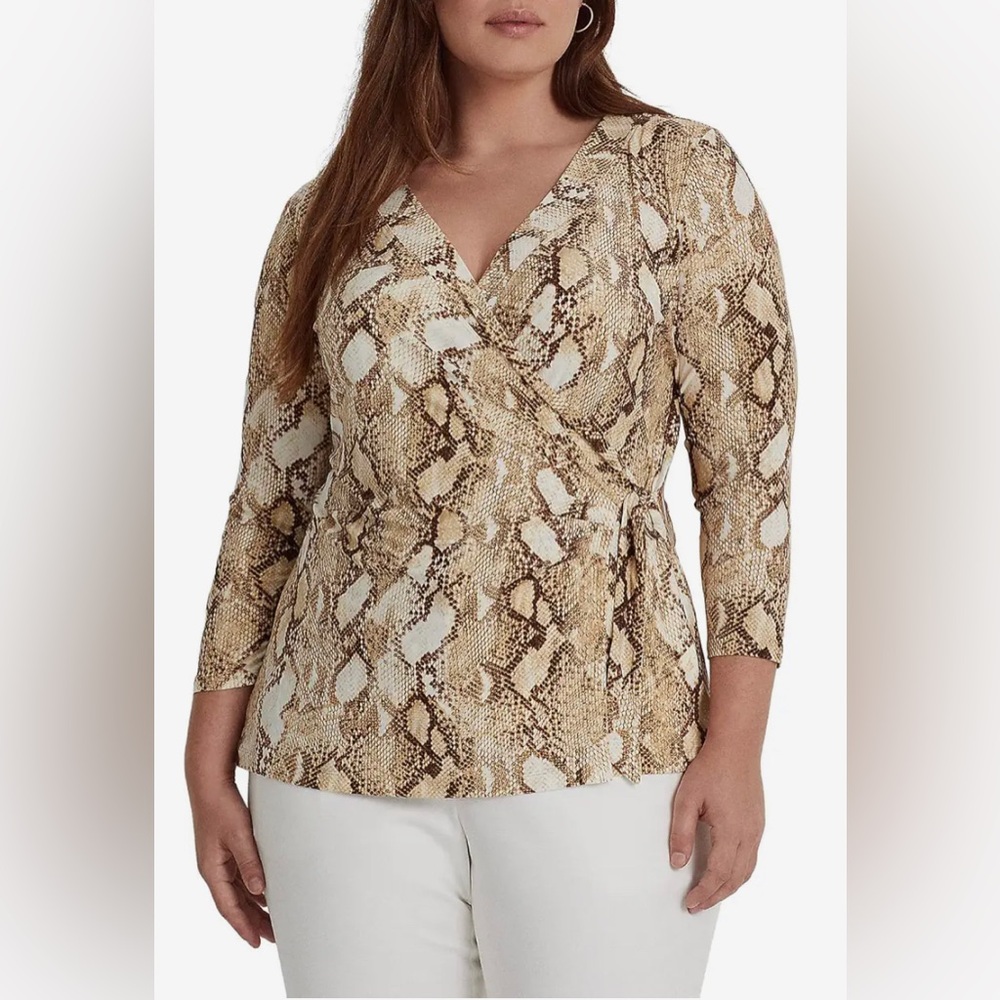 Lauren Ralph Lauren Snake Print Stretch Jersey Top, sz 3X